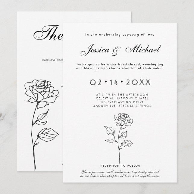 Minimalist Timeless Bloom  Invitation (Front/Back)