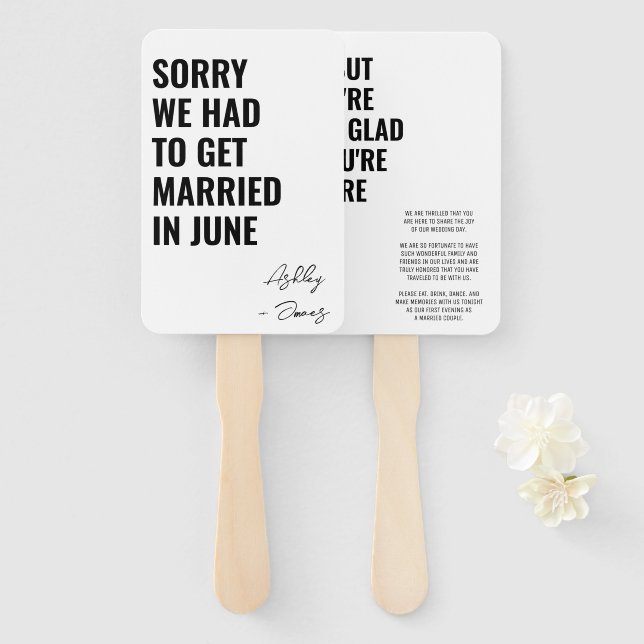 Minimalist Timeless Wedding Ceremony Program Hand  Fan (Front and Back)