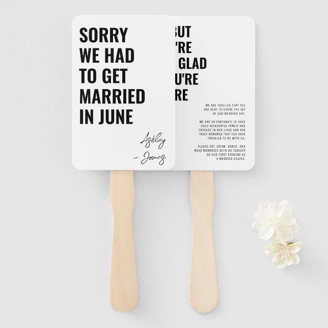 Minimalist Timeless Wedding Ceremony Program Hand Fan (Front and Back)