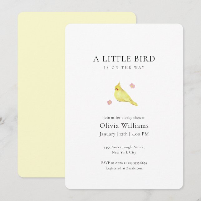 Minimalist Tiny Floral Bird Baby Shower  Invitation (Front/Back)