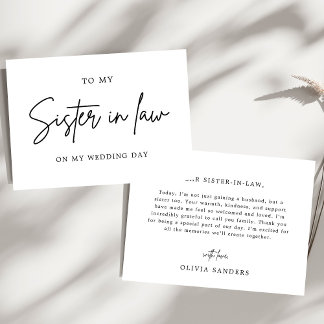 Minimalist To My Sister In Law On My Wedding Day Thank You Card