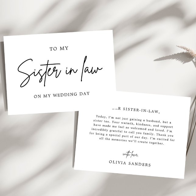 Minimalist To My Sister In Law On My Wedding Day Thank You Card (Creator Uploaded)