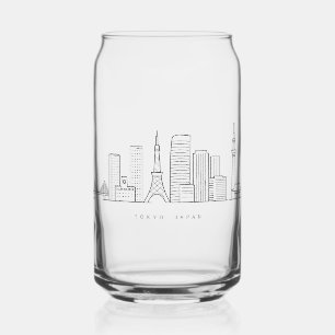 Minimalist Tokyo Skyline Illustration Can Glass