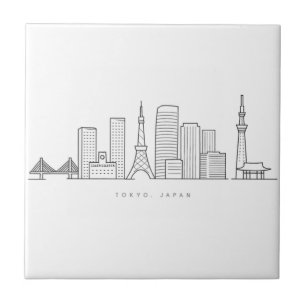 Minimalist Tokyo Skyline Illustration Ceramic Tile