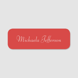 Minimalist Tomato Red Chic Handwritten Calligraphy Name Tag