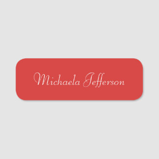 Minimalist Tomato Red Chic Handwritten Calligraphy Name Tag