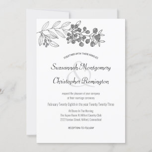 Minimalist Top Border Berry Leaf Wedding  Invitation