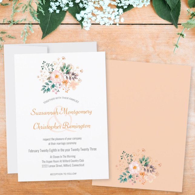 Minimalist Top Border Orange Shade Florals Invitation (Creator Uploaded)