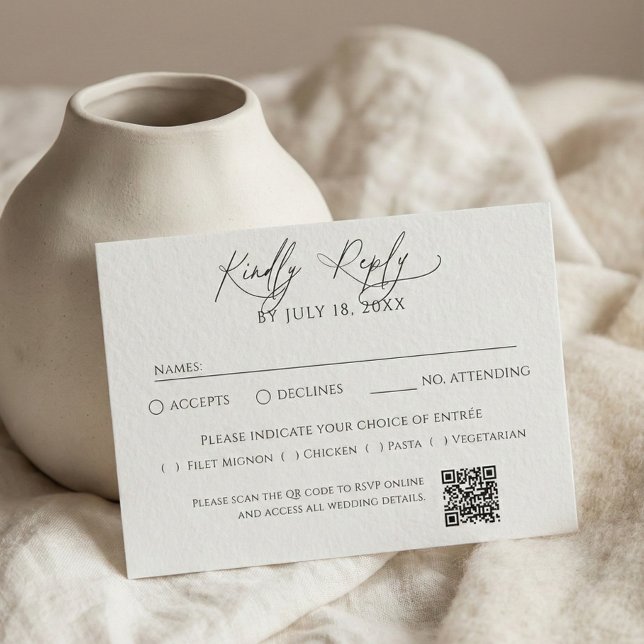 Minimalist Traditional QR Code RSVP White Card (Creator Uploaded)