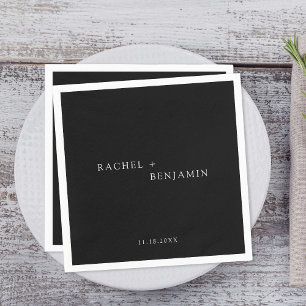 Minimalist Traditional Simple Black White wedding Napkin