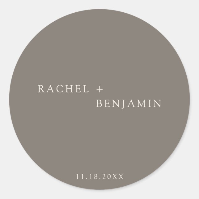 Minimalist Traditional Simple Taupe Ivory wedding  Classic Round Sticker (Front)
