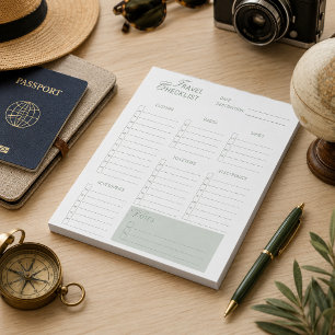 Minimalist Travel Checklist Green Aesthetic Notepad