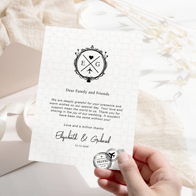 Minimalist Travel Destination Wedding Black Thank You Card (Creator Uploaded)