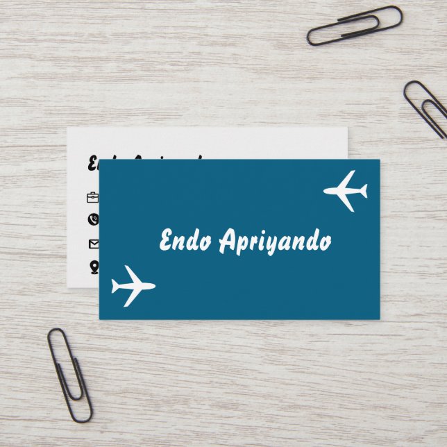 Minimalist Travel-Themed Business Card – Blue (Front/Back In Situ)