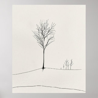 Minimalist tree black modern minimalist line art poster