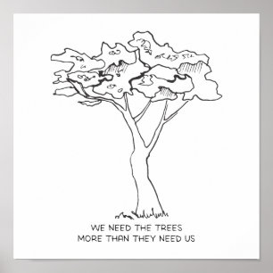 Minimalist Tree Line Drawing Motivational Saying Poster