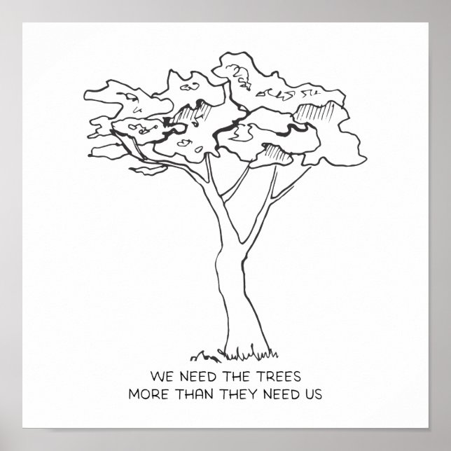 Minimalist Tree Line Drawing Motivational Saying Poster (Front)