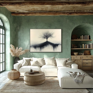 Minimalist Tree on Hill with Dripping Shadows Poster