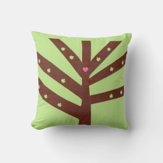 Minimalist Tree with Pink Heart and Leaves Cushion