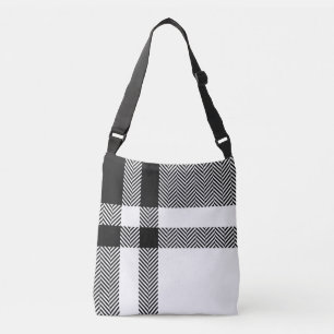 Minimalist Trendy Black and White Plaid Crossbody Bag