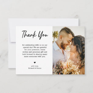 Minimalist Trendy Black Typography Photo Wedding Thank You Card
