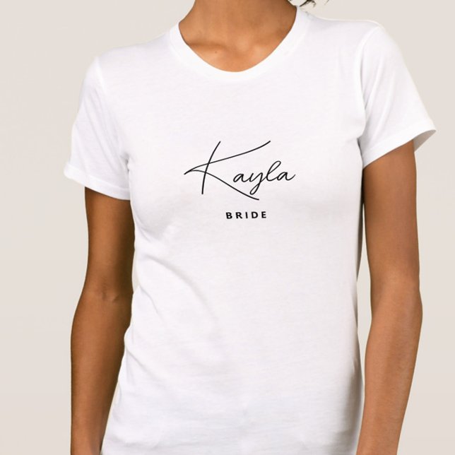 Minimalist Trendy Personalised Bride T-Shirt (Personalized Bride T Shirt - Perfect for a bachelorette or the day of the wedding!)