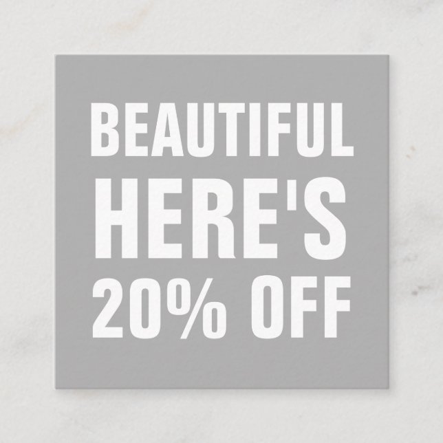 Minimalist trendy simple modern gray discount card (Front)