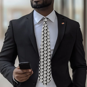 Minimalist Tribal Rose Black Abstract White Floral Tie
