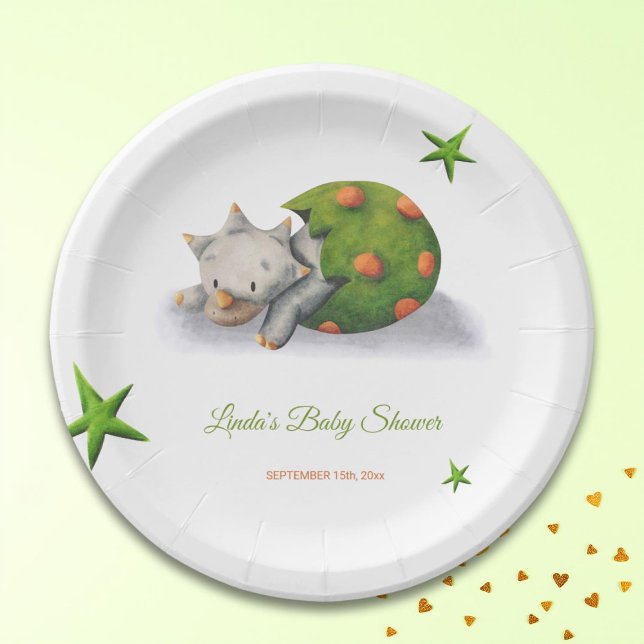 Minimalist Triceratops Dinosaur Baby Shower Paper Plate (Creator Uploaded)