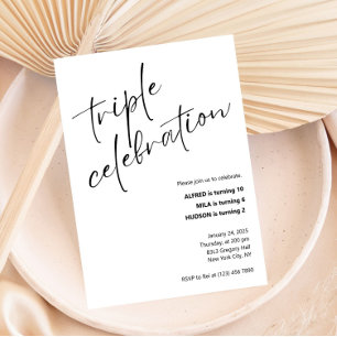 Minimalist Triple Celebration Joint Birthday  Invitation