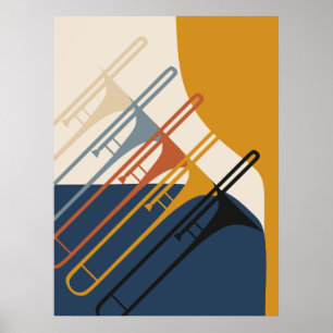 Minimalist Trombone Harmony Mid-Century Modern Poster