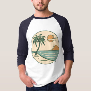 Minimalist Tropical Beach Scene Graphic T-Shirt