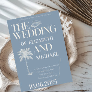 Minimalist Tropical Dusty Blue Invitation