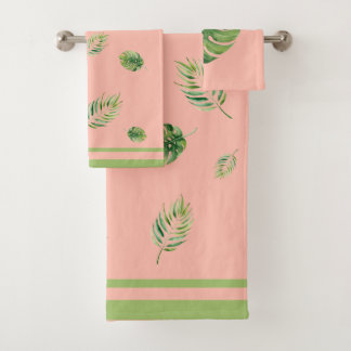Minimalist Tropical Exotic Green Leaves Bath Towel Set