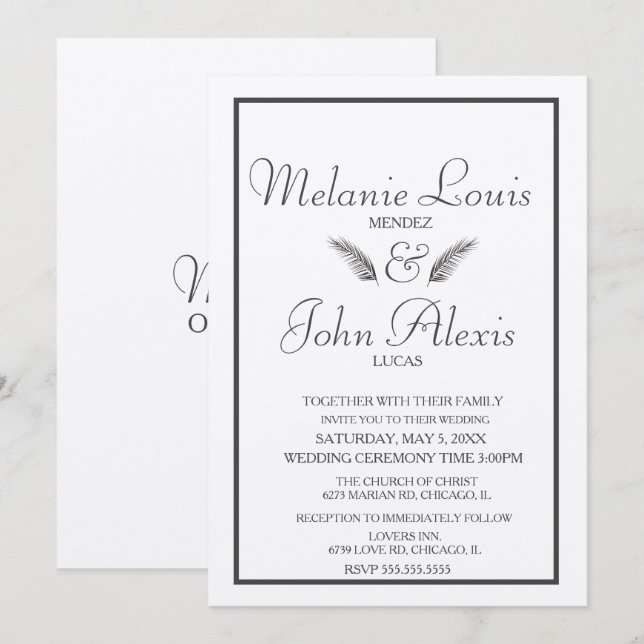 Minimalist Tropical Leaf Greenery Simple Wedding Invitation (Front/Back)