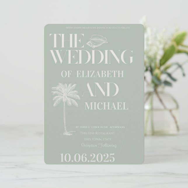 Minimalist Tropical Mint Green Invitation (Standing Front)