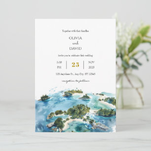 Minimalist Tropical Palm Islands Seaside Wedding  Invitation