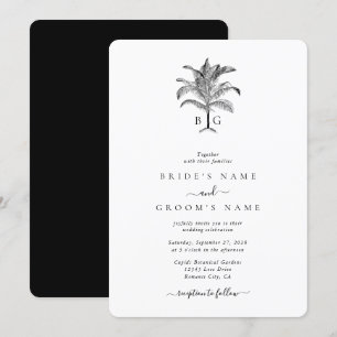 Minimalist Tropical Palm Tree Monogram Wedding Invitation