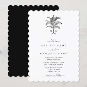 Minimalist Tropical Palm Tree Monogram Wedding Invitation