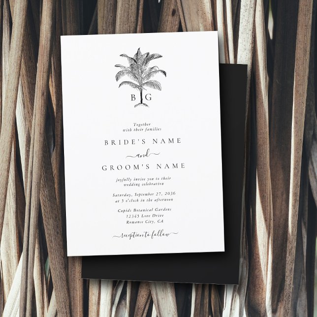 Minimalist Tropical Palm Tree Monogram Wedding Invitation (Minimalist Tropical Palm Tree Monogram Wedding Invitation)