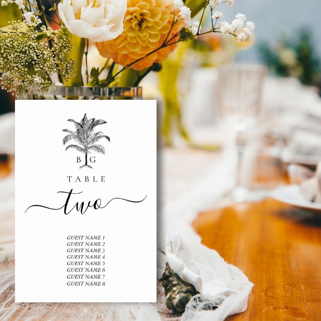 Minimalist Tropical Palm Tree Monogram Wedding Table Number (Minimalist Tropical Palm Tree Monogram Wedding Table Number)