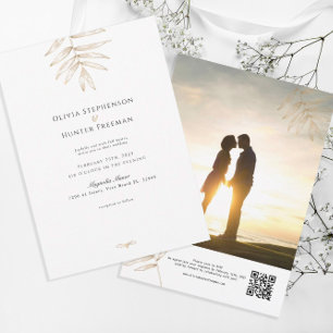 Minimalist Tropical QR Code Photo Wedding Invite