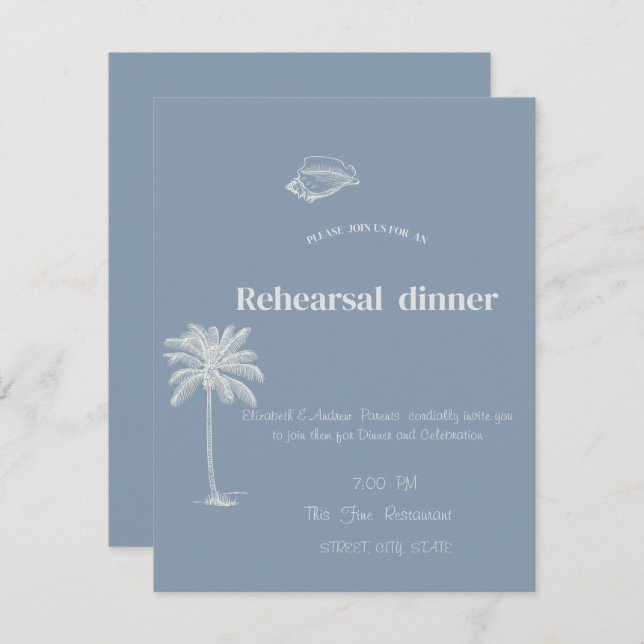 Minimalist Tropical Wedding Dusty Blue Invitation (Front/Back)