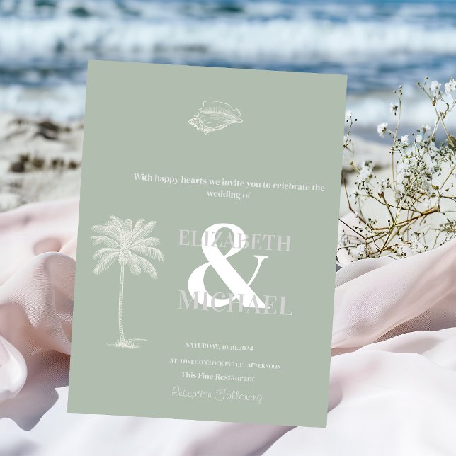 Minimalist Tropical Wedding Mint Green Invitation (Creator Uploaded)