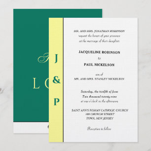 Minimalist Tropical Yellow Green Monogram Invitation