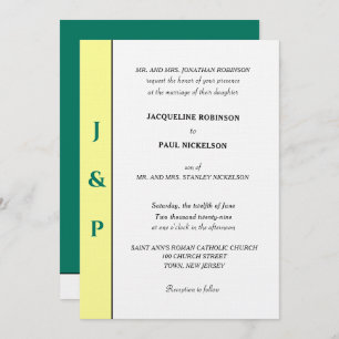 Minimalist Tropical Yellow Green Monogram  Invitation