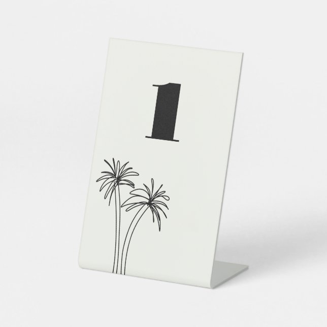 Minimalist Tropics Wedding Table Number Pedestal Sign (Front)