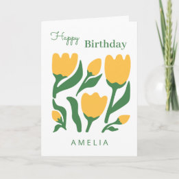 Minimalist Tulip Flower Birthday, Custom Text Card