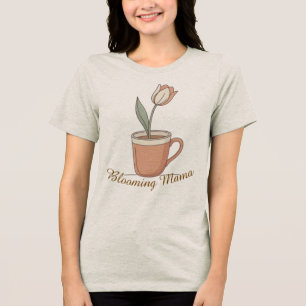 Minimalist Tulip Flower Coffee Cup Custom Soft Mam Tri-Blend Shirt