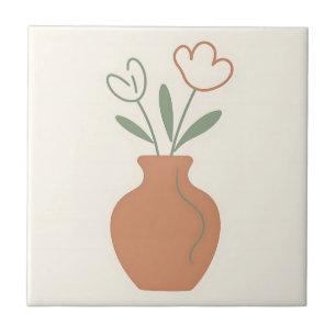 Minimalist Tulip Vase Line Art Ceramic Tile